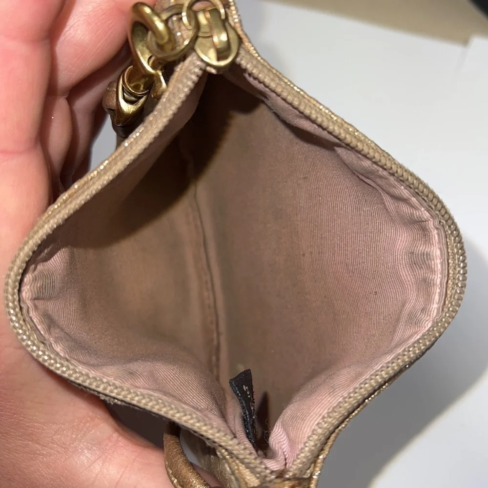 Coach Beige Satin Gold Thread Small Wristlet